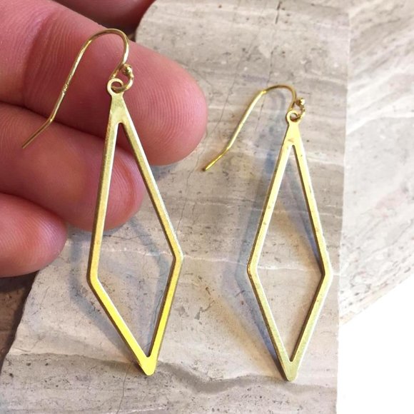 14K Gold/Sterling Elongated diamond shape Earrings - Picture 3 of 3